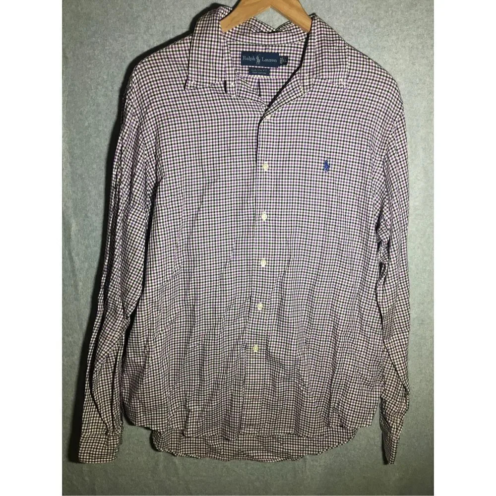 Mens Ralph Lauren Button Up Shirt Formal Casual Small Checkered Print Purple